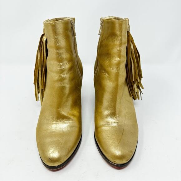 Christian Louboutin Jimmynetta Fringe Gold Leather Ankle Boots Size 36.5 - Picture 3 of 12